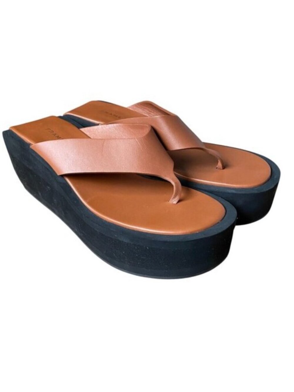 FRAME Le Ocean Platform Leather Sandals In Tobacco - Size 40